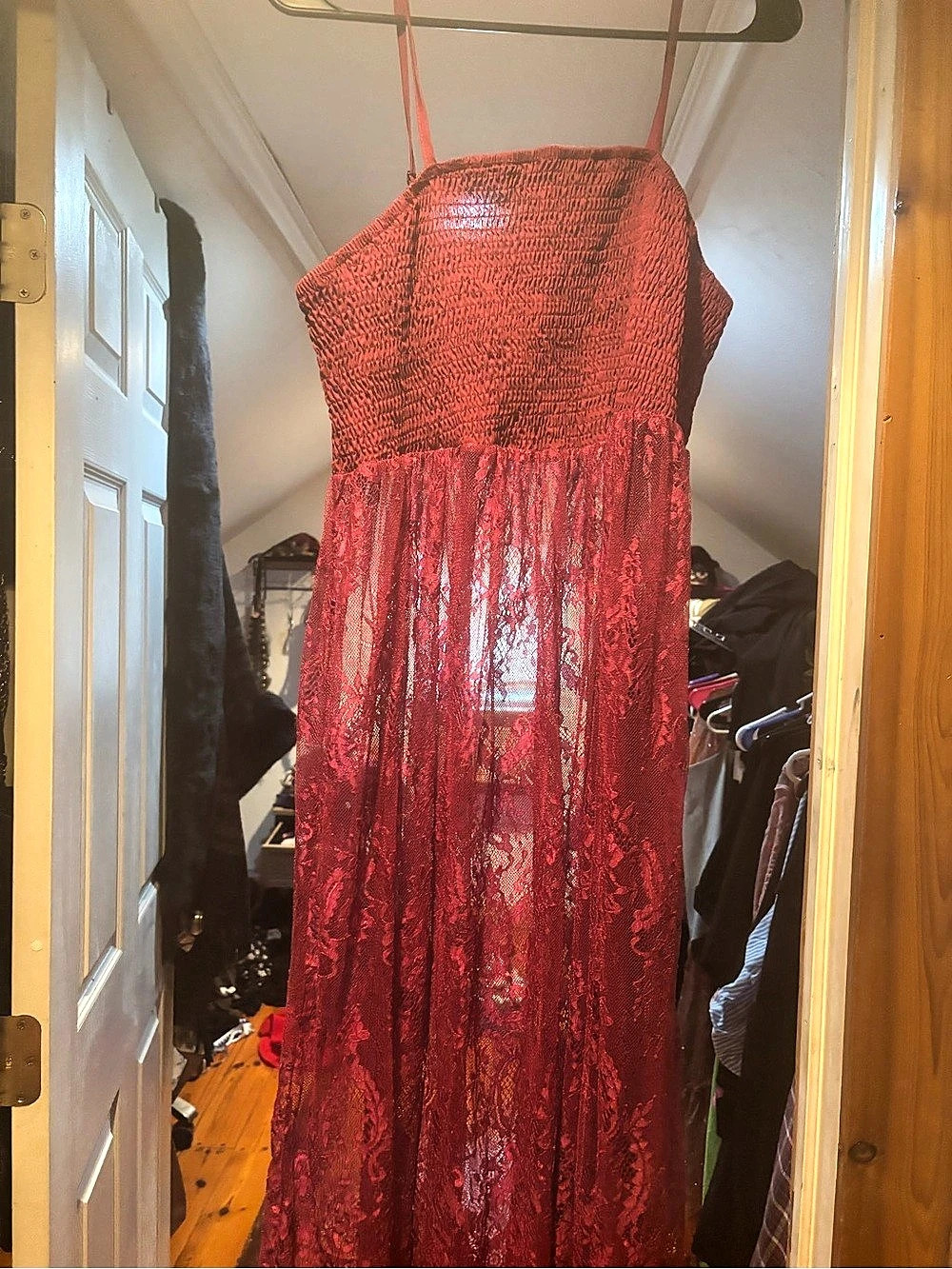 Red Floral Lace Maxi Dress